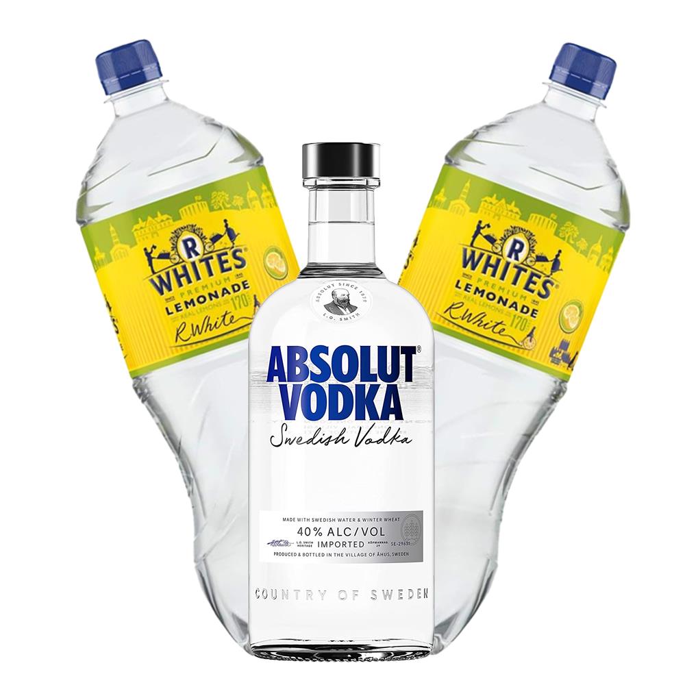 Absolut Blue Vodka 70cl with R Whites Premium Lemonade Mixer | Bottled ...