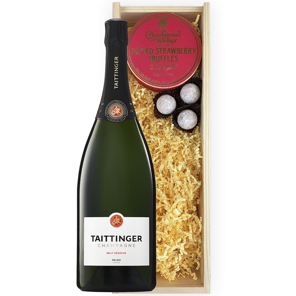 Magnum of Boxed Magnum And & Champagne | Bottled Strawberry Charbonnel Box 150cl Taittinger Brut Truffles