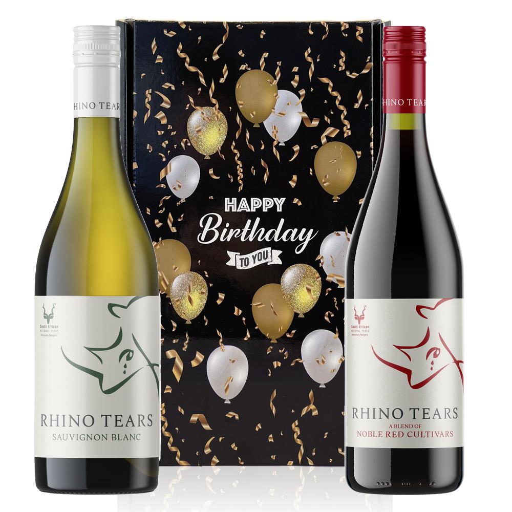 Mixed Rhino Tears Happy Birthday Wine Duo Gift Box | Bottled & Boxed