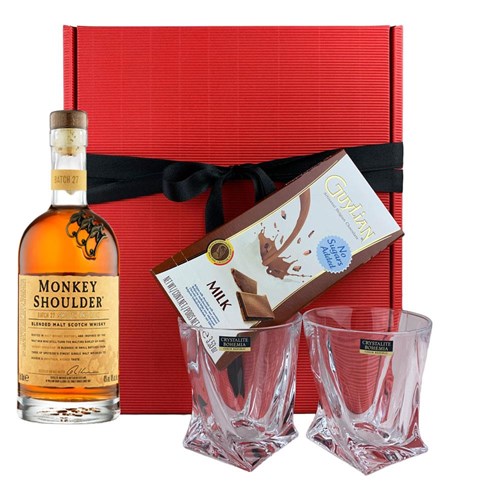 Monkey Shoulder Whisky, Tumbler And Bar of Artisanal Belgian chocolate ...