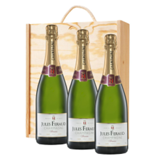 Buy & Send Jules Feraud Brut Champagne 75cl Treble Pine Wooden Gift Boxed (3x75cl)