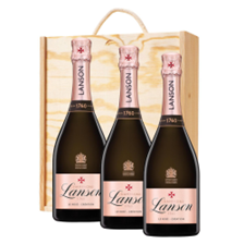 Buy & Send Lanson Le Rose Creation Champagne 75cl Treble Pine Wooden Gift Boxed (3x75cl)