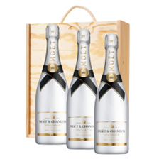 Buy & Send Moet and Chandon Ice White Imperial 75cl Treble Pine Wooden Gift Boxed (3x75cl)