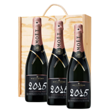 Buy & Send Moet & Chandon Vintage Rose 2015 Champagne 75cl Treble Pine Wooden Gift Boxed (3x75cl)