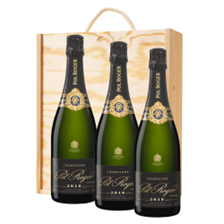 Buy & Send Pol Roger Brut Vintage Champagne 2018 75cl Treble Pine Wooden Gift Boxed (3x75cl)