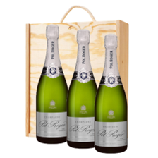 Buy & Send Pol Roger Pure Extra Brut Champagne 75cl Treble Pine Wooden Gift Boxed (3x75cl)