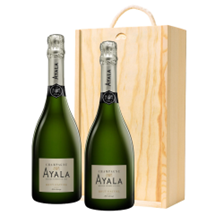 Buy & Send Ayala Brut Nature Champagne 75cl Double Pine Wooden Gift Boxed (2x75cl)