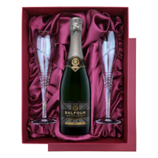 Buy & Send Balfour Leslies Reserve Brut English Sparkling 75cl in Red Luxury Presentation Set With Flutes