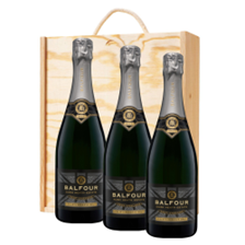 Buy & Send Balfour Leslies Reserve Brut English Sparkling 75cl Treble Pine Wooden Gift Boxed (3x75cl)