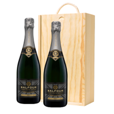 Buy & Send Balfour Leslies Reserve Brut English Sparkling 75cl Double Pine Wooden Gift Boxed (2x75cl)