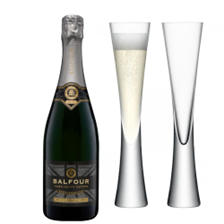 Buy & Send Balfour Leslies Reserve Brut English Sparkling 75cl with LSA Moya Flutes