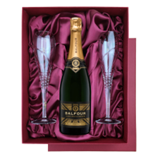 Buy & Send Balfour Leslies Reserve Gold English Sparkling 75cl in Red Luxury Presentation Set With Flutes