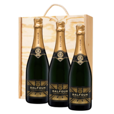 Buy & Send Balfour Leslies Reserve Gold English Sparkling 75cl Treble Pine Wooden Gift Boxed (3x75cl)