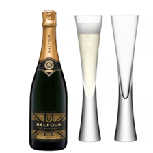 Buy & Send Balfour Leslies Reserve Gold English Sparkling 75cl with LSA Moya Flutes