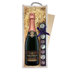 Buy & Send Balfour Leslies Reserve Rose English Sparkling 75cl & Truffles, Wooden Box