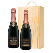 Buy & Send Balfour Leslies Reserve Rose English Sparkling 75cl Double Pine Wooden Gift Boxed (2x75cl)