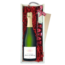 Buy & Send Baron De Villeboerg Brut Champagne 75cl & Chocolate Praline Hearts, Wooden Box