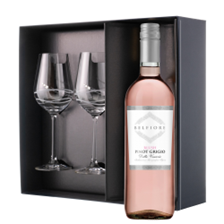 Buy & Send Belfiore Pinot Grigio Blush Rose Wine And Diamante Venezia Glasses Gift Box Set