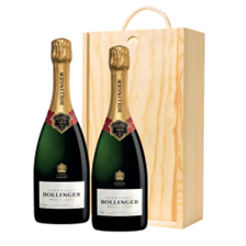 Buy & Send Bollinger Brut Special Cuvee Champagne 75cl Double Pine Wooden Gift Boxed (2x75cl)