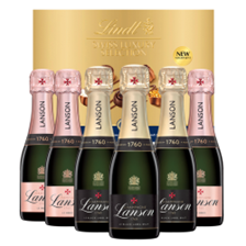 Buy & Send Case of 6 Mini Champagne Lanson Le Rose and Lanson Le Black 20cl with Lindt Chocolates 193g