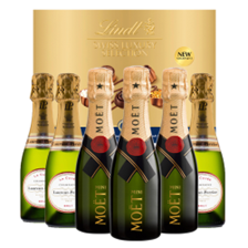 Buy & Send Case of 6 Mini Champagne Moet Brut and Laurent Perrier Brut 20cl with Lindt Chocolates 193g