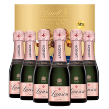 Buy & Send Case of 6 Mini Lanson Le Creation Rose Champagne 20cl with Lindt Chocolates 193g