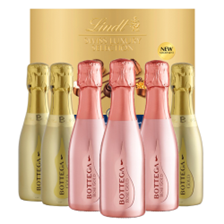 Buy & Send Case of 6 Mini Prosecco Bottega Rose and Bottega Gold 20cl with Lindt Chocolates 193g