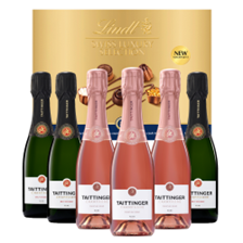 Buy & Send Case of 6 Mixed Taittinger Brut & Rosé Champagne 37.5cl with Lindt Chocolates 193g