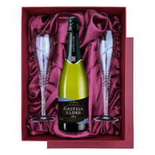 Buy & Send Castell Llord Brut Cava 75cl in Red Luxury Presentation Set With Flutes