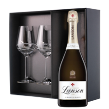 Buy & Send Lanson Le Blanc de Blancs Champagne 75cl And Diamante Venezia Glasses Gift Box Set