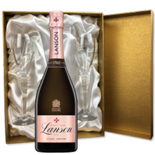 Buy & Send Lanson Le Rose Creation Champagne 75cl in Gold Presentation Set With Flutes