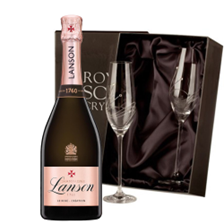 Buy & Send Lanson Le Rose Creation Champagne 75cl With Diamante Crystal Flutes