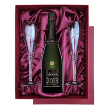 Buy & Send Lanson Le Vintage 2013 Champagne 75cl in Red Luxury Presentation Set With Flutes