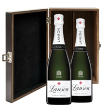 Buy & Send Lanson Le White Label Sec Champagne 75cl Double Elm Wood Gift Boxed (2x75cl)