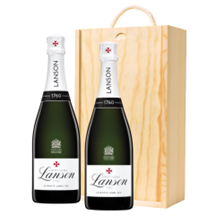 Buy & Send Lanson Le White Label Sec Champagne 75cl Double Pine Wooden Gift Boxed (2x75cl)