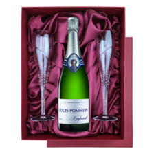 Buy & Send Louis Pommery Brut English Sparkling75cl in Red Luxury Presentation Set With Flutes