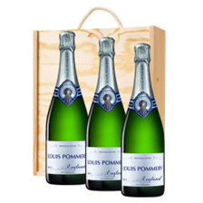 Buy & Send Louis Pommery Brut English Sparkling75cl Treble Pine Wooden Gift Boxed (3x75cl)