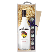 Buy & Send Malibu Original Coconut Rum 70cl & Truffles, Wooden Box