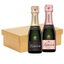 Buy & Send Mini Champagne Lanson Le Rose and Lanson Le Black 20cl Twin Hamper Gift Box