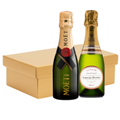 Buy & Send Mini Champagne Moet Brut and Laurent Perrier Brut 20cl Twin Hamper Gift Box