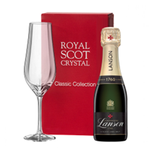 Buy & Send Mini Lanson Le Black Creation Champagne 20cl and Royal Scot Flute In Red Gift Box