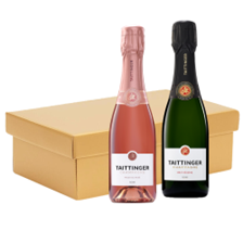 Buy & Send Mixed Taittinger Brut & Rosé Champagne 37.5cl Twin Hamper Gift Box