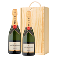 Buy & Send Moet And Chandon Brut Champagne 75cl Double Pine Wooden Gift Boxed (2x75cl)