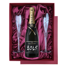 Buy & Send Moet And Chandon Brut Vintage 2013-15 Champagne 75cl in Red Luxury Presentation Set With Flutes