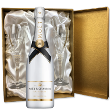 Buy & Send Moet and Chandon Ice White Imperial 75cl in Gold Presentation Set With Flutes