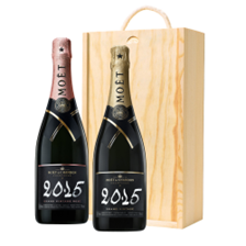 Buy & Send Moet And Chandon Vintage Brut and Vintage Rose Two Bottle Wooden Gift Boxed (2x75cl)