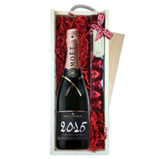 Buy & Send Moet & Chandon Vintage Rose 2015 Champagne 75cl & Chocolate Praline Hearts, Wooden Box