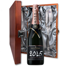 Buy & Send Moet & Chandon Vintage Rose 2015 Champagne 75cl And Flutes In Luxury Presentation Box