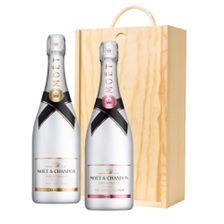 Buy & Send Moet Ice White and Moet Ice White Rose Two Bottle Wooden Gift Boxed (2x75cl)