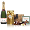 Buy & Send Personalised Champagne - Art Border Label And Chocolates Hamper